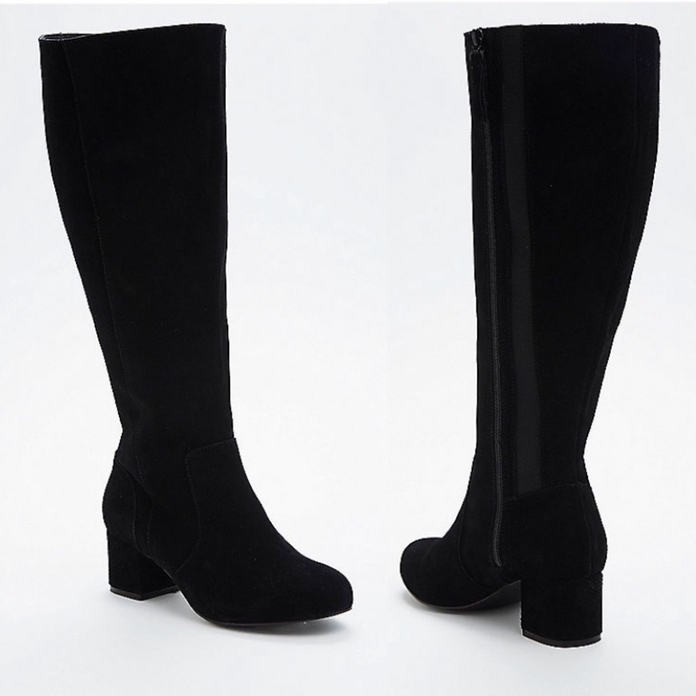 Never worn wide calf  suede 2 inch heel boots